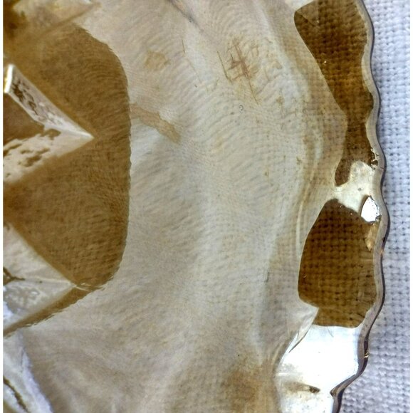 Amber Glass Bowl Vintage Carnival Diamond Pattern Ruffle Trim Clear 6.5 Inches - Picture 8 of 11